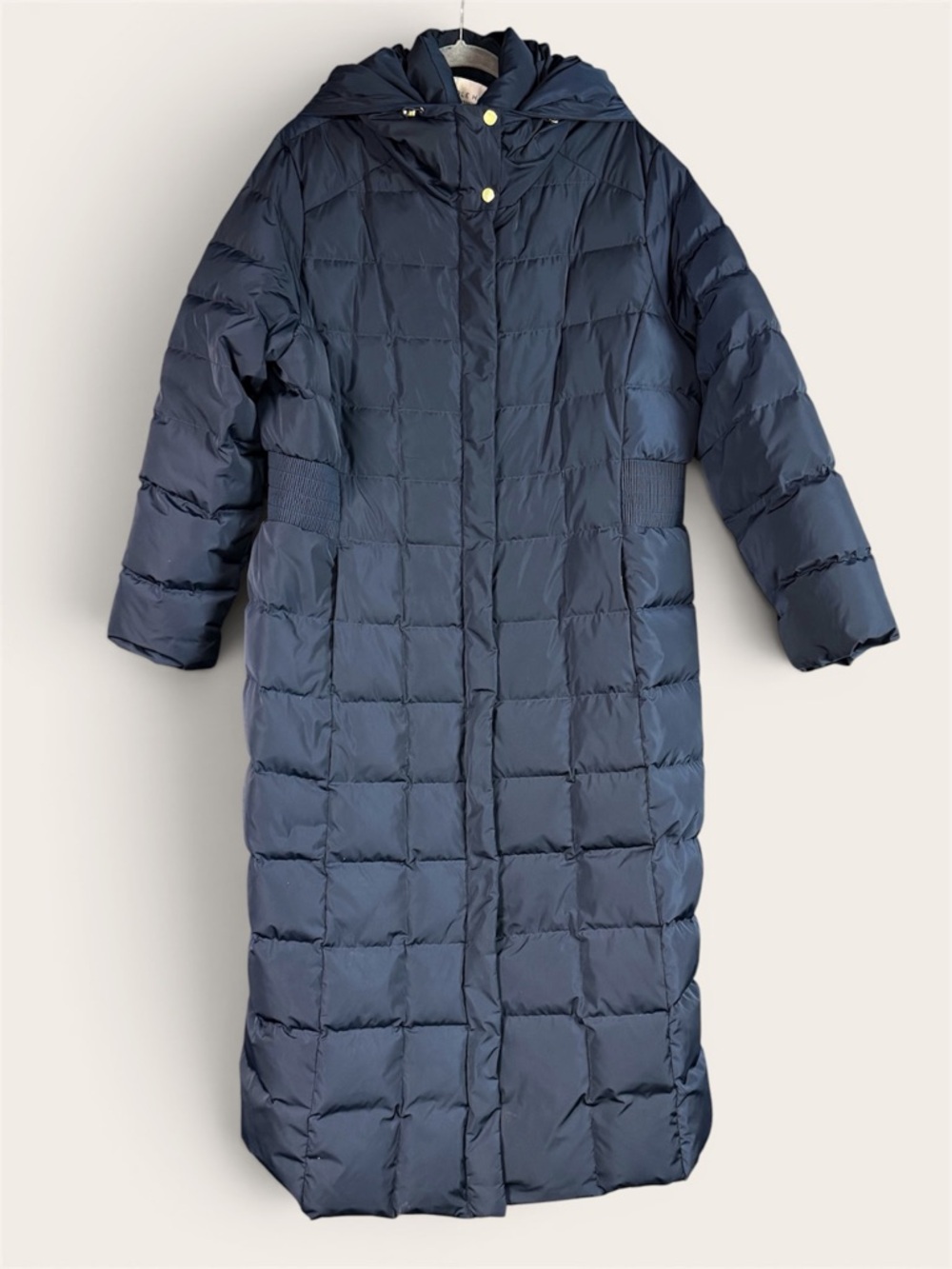 Cole Haan Long Puffer Coat 1X Navy Hooded Quilted Jacket NWOT